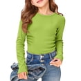 thumbnail image 2 of Shadoumai Girls Long Sleeve Shirts Ribbed Knit Draw Pleats Tops Slim Fit Crew Neck Cotton Undershirts Cute Sizes 5-14, 2 of 4