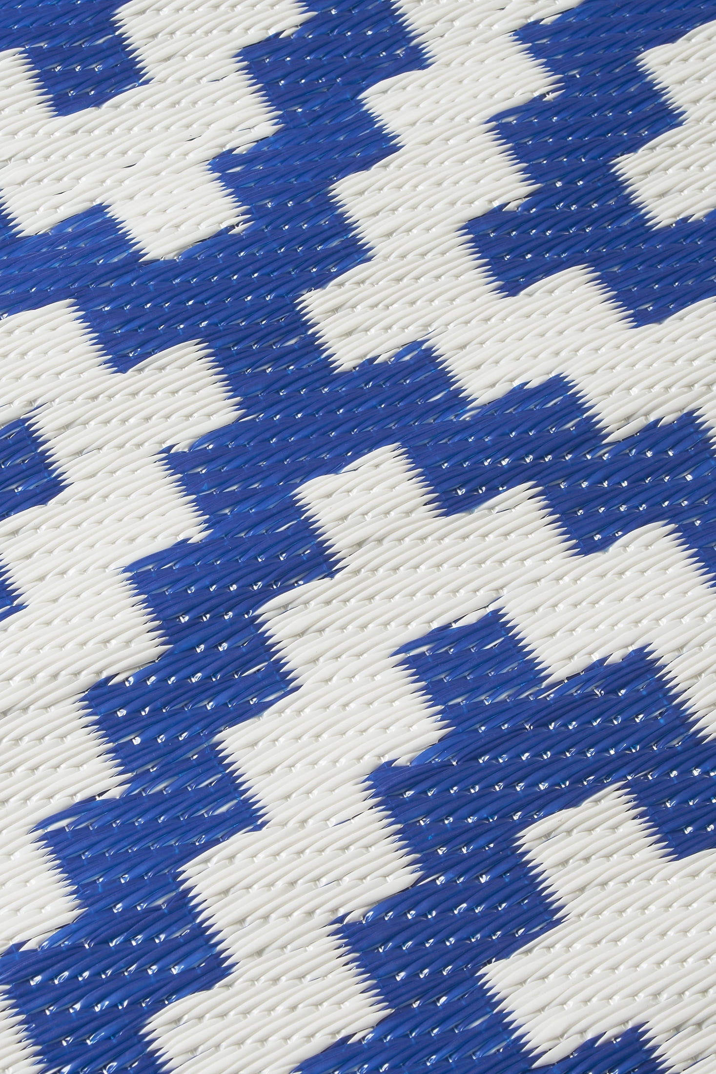 FH Home Outdoor Rug - Waterproof, Fade Resistant, Reversible - Premium Recycled Plastic - Geometric - Large Patio, Deck, Sunroom, RV, Camping - Aztec - Blue & White - 9 x 12 ft Foldable