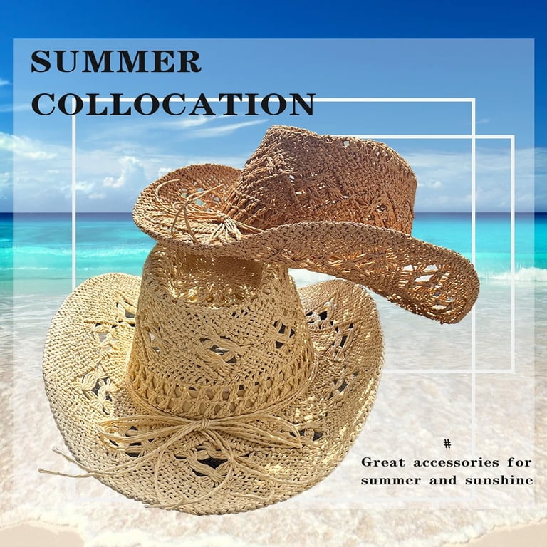 Women Hollow Out Straw Cowboy Hat, Western Cowgirl Hat for  display picture 3