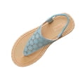 thumbnail image 2 of YgkuHd Women's Casual Flat Sandals Perforated Floral Upper Toe Post Style Elastic Ankle Strap Espadrille Sole Light Blue,9.5, 2 of 9