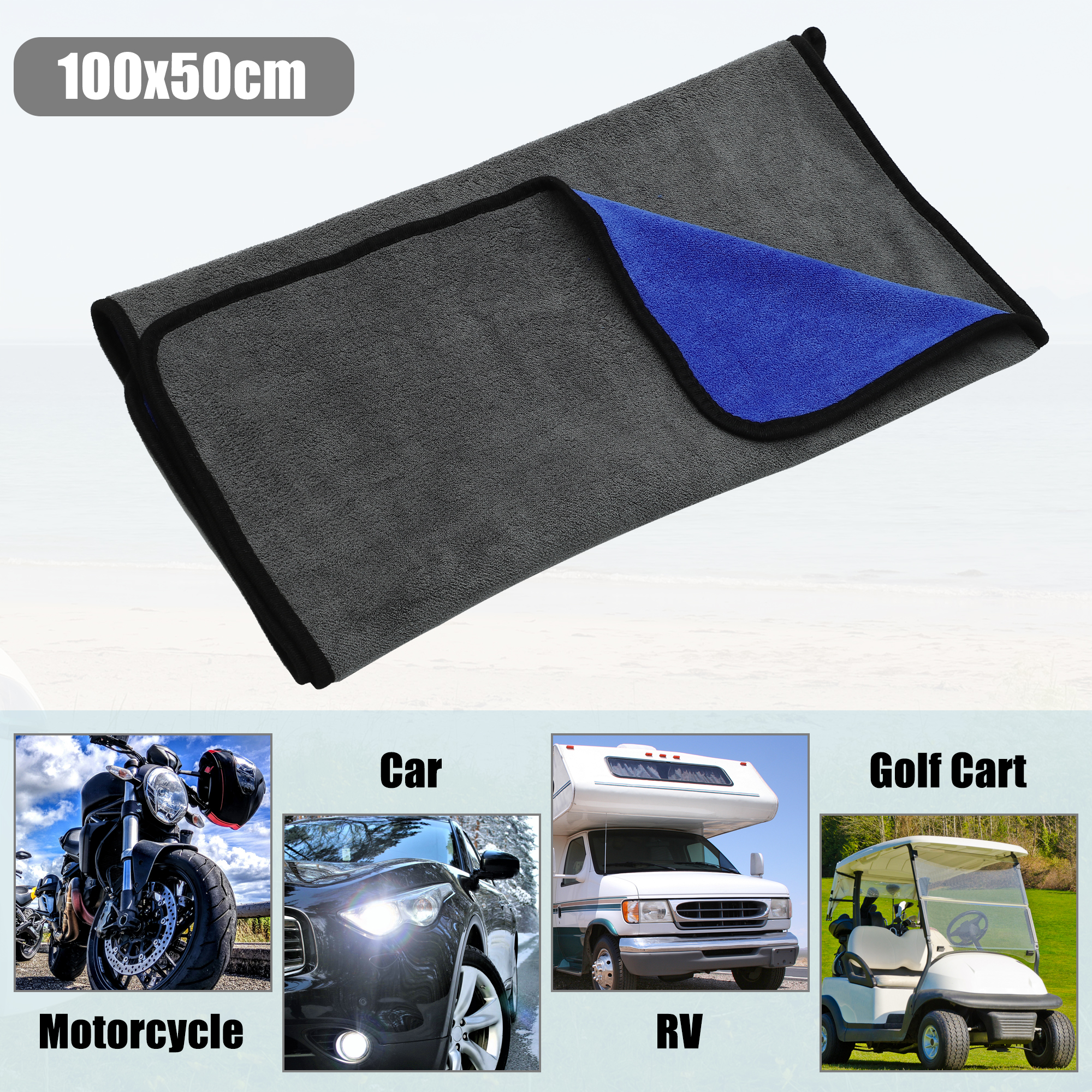 Unique Bargains 1pcs Microfibre Car Drying Towel 19.69"x39.39" Extra Large Gray Blue