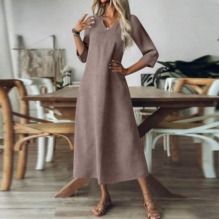elegant linen dresses Black Linen Maxi Dress, Washed Soft Linen, Pockets