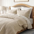 thumbnail image 3 of EVERGRACE 100% Cotton Scallop Quilt Set, Queen Size 3 Piece Set  Lightweight Bedspread with 2 Shams, Soft Prewashed Matelasse Coverlet for Cozy and Elegant Bedding, Flax Beige, 3 of 8