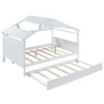 thumbnail image 4 of House Bed with Trundle and Storage Shelf, Solid Wood Full Size Platform Bed Frame with Headboard, Footboard and Roof, Multifunctional Daybed for Living Room, Bedroom, White, 4 of 7