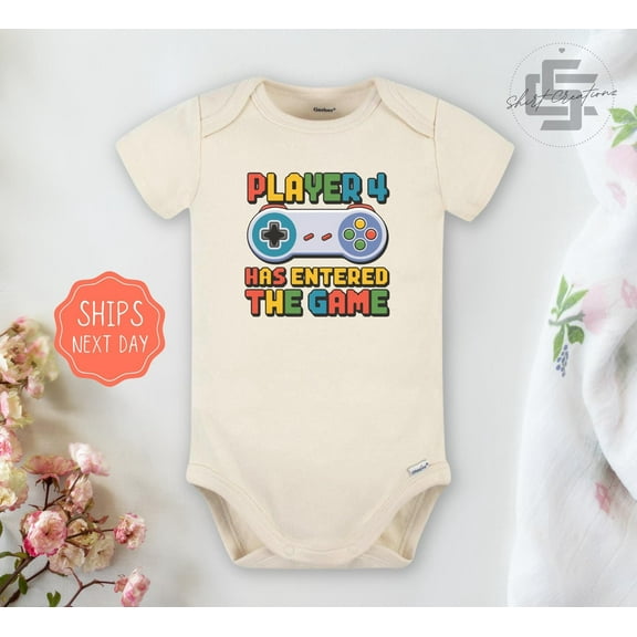 Player 4 Has Entered The Game Baby Onesie, Player Four Baby Onesie, Newborn Baby Body Suit. Baby Announcement Gift, Gift For Second Baby. Cute and Cool Baby Bodysuit, BABY BODYSUIT LAT 4424