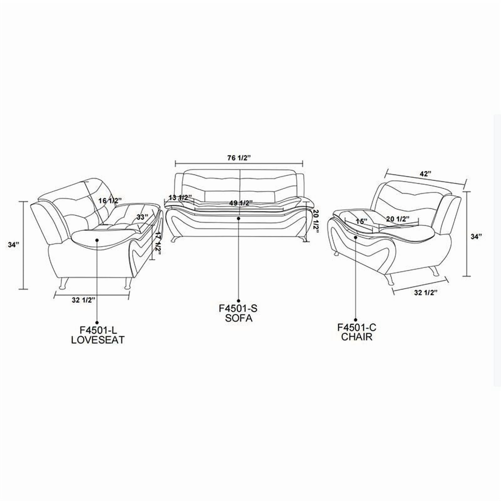 Beverly Fine Furniture Sydney Bold Faux Leather Living Room Sofa Set- Black & White - 3 Piece
