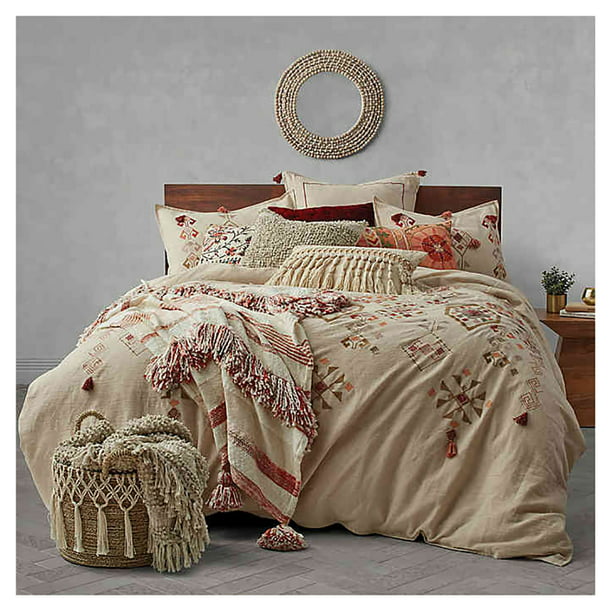 Tassel Embroidery Twin Duvet Cover In, Bryce Buffalo Check Cotton Duvet Cover Shams Smoke