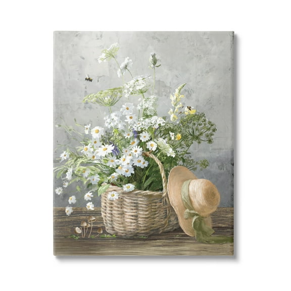 Stupell Industries Country Daisy Basket Botanical & Floral Painting Gallery Wrapped Canvas Art Print Wall Art, 16 x 20