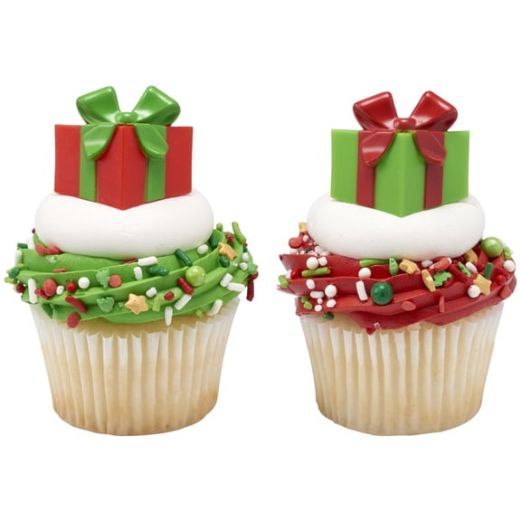 CakeDrake Holiday Gifts Cake Picks 12 Pack, Festive Present-Themed Cake and Cupcake Toppers for Christmas and Winter Desserts