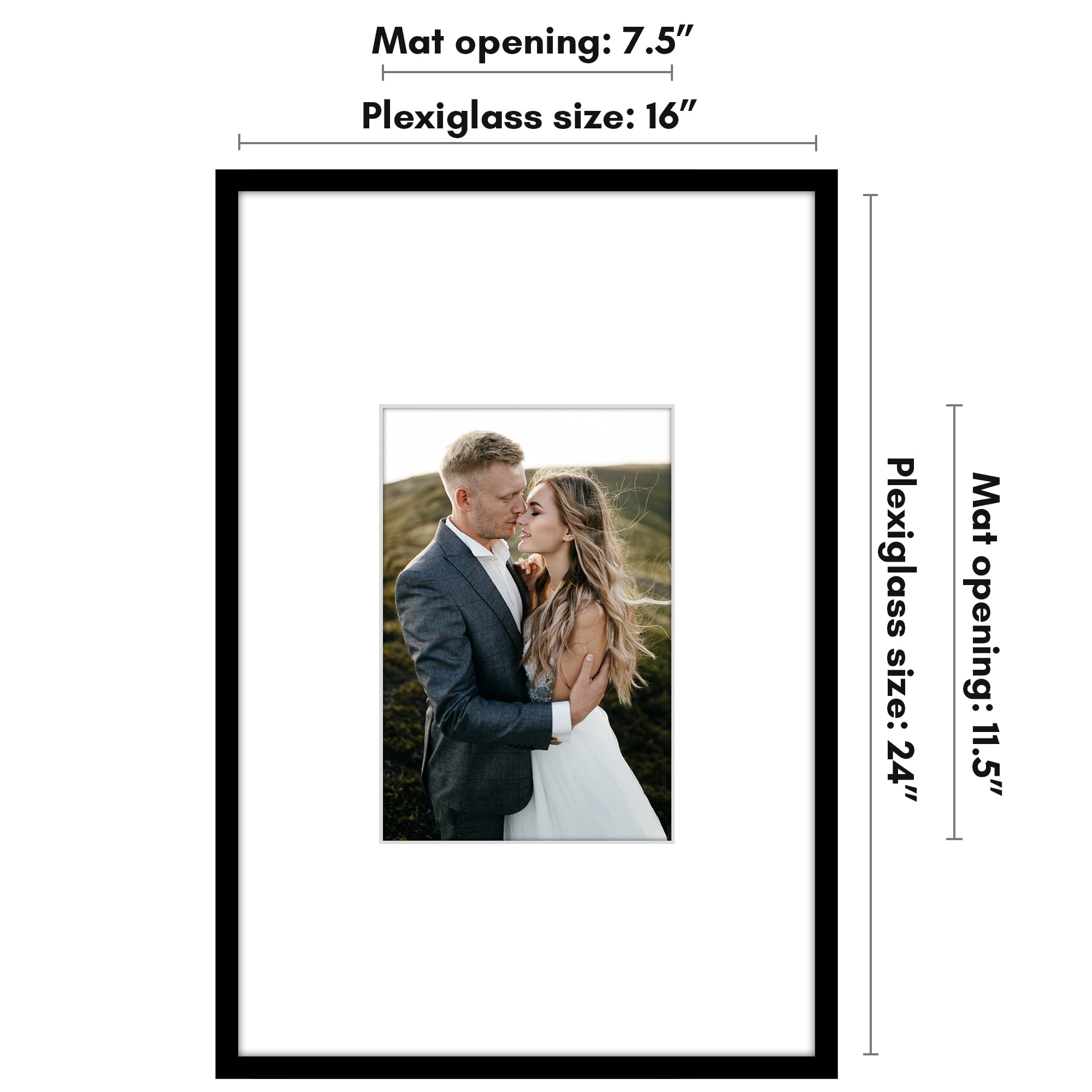 Americanflat 16x24 Poster Frame with Polished Plexiglass with 8x12 Mat Display Photo Streamline Thin - Black