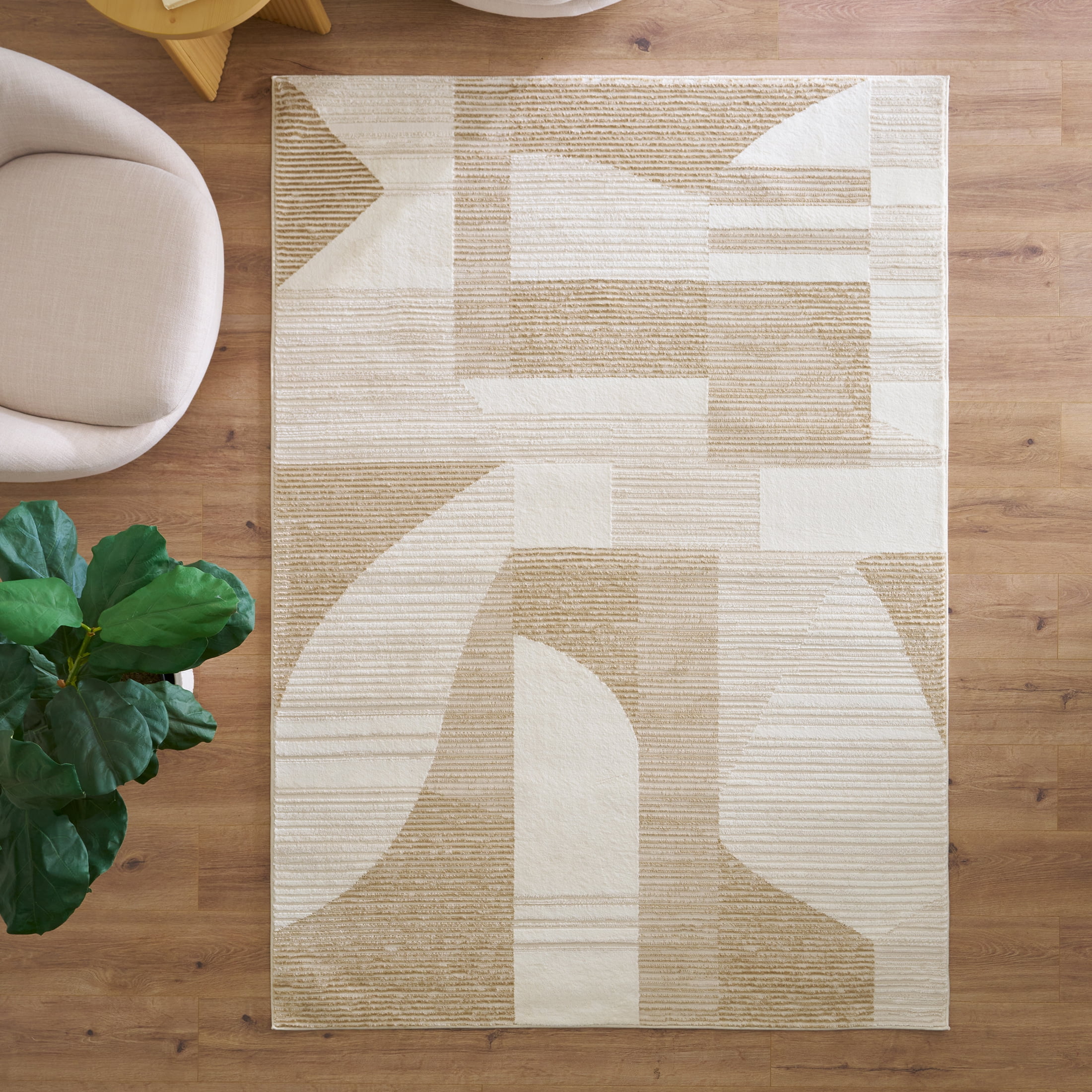 Better Homes & Gardens Neutral Modern Shapes Abstract Indoor Area Rug, 5'x7'