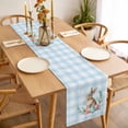 thumbnail image 3 of Blue Easter Table Runner - 60 Inch Long, Kitchen Dining Table Runner Dresser Scarves, Bunny Eggs Spring Floral Stripes Farmhouse Farmhouse Decor for Coffee Tables Wedding Party Banquet, 3 of 8
