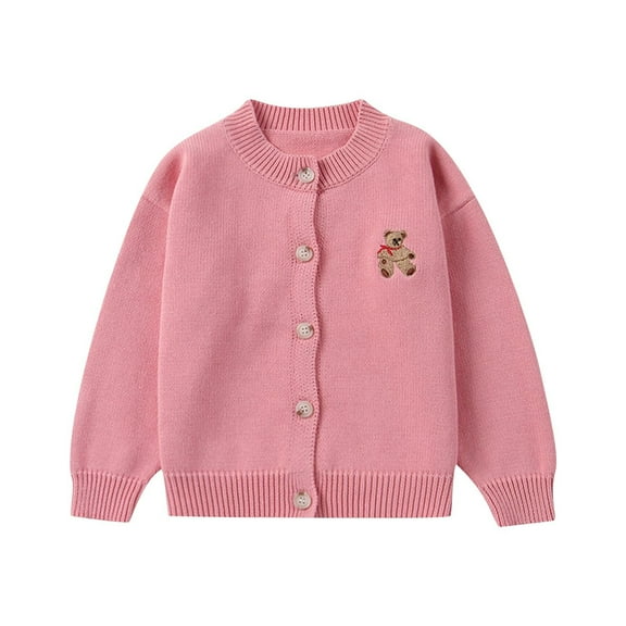 ZACPNCV Toddler Girls Cardigan Sweater Boys Long Sleeve V-Neck Cotton Sweater Kids Jacket Knit Button Tops Outwear for Fall Winter Pink 18-24 Months