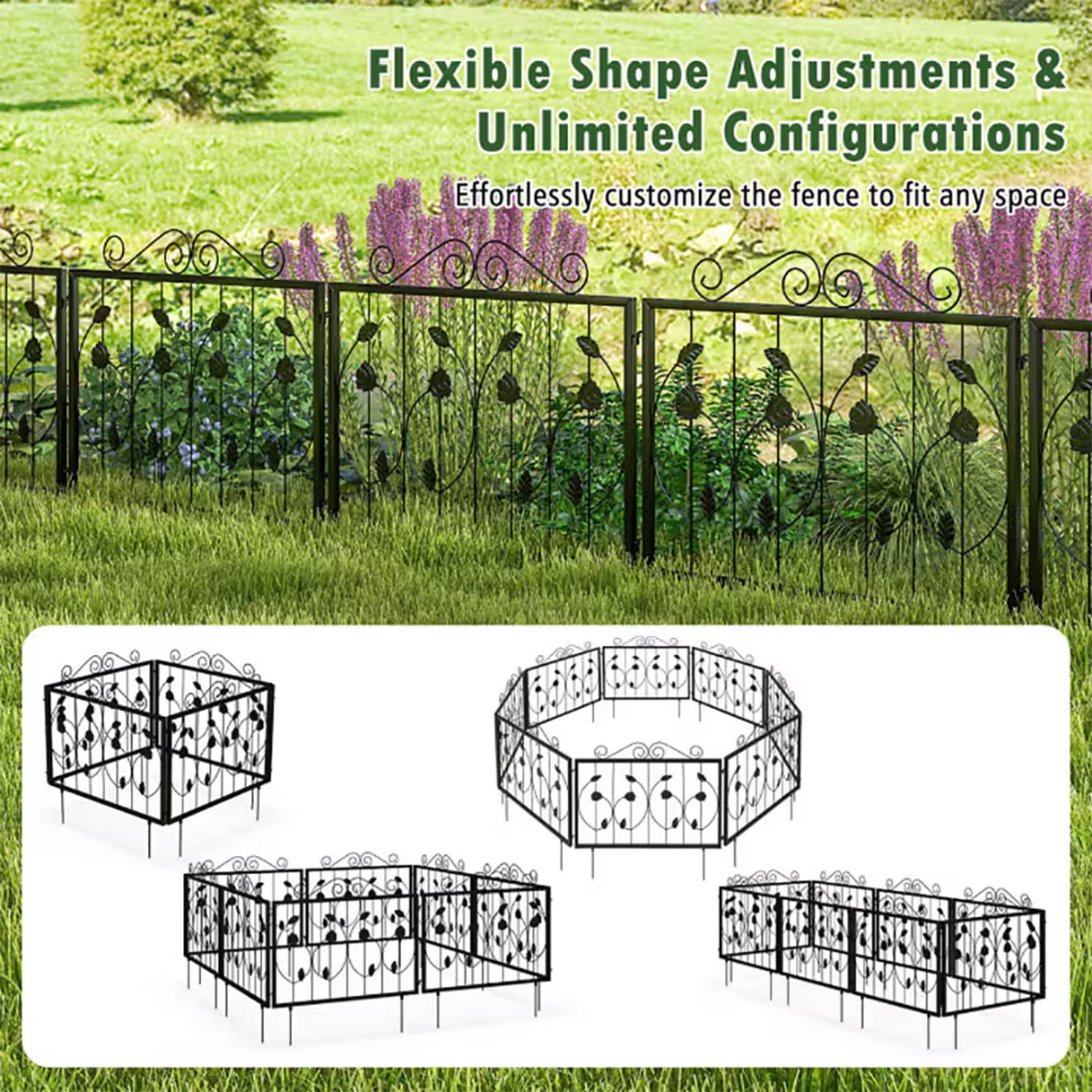 Decorative Garden Fence With 8 Panels Animals Barrier