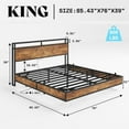 thumbnail image 3 of Merluxy King Floating Bed Frame with LED Lights, Industrial Platform Bed with Charging Station, 2 Levels Storage Headboard/Rustic Brown, 3 of 8
