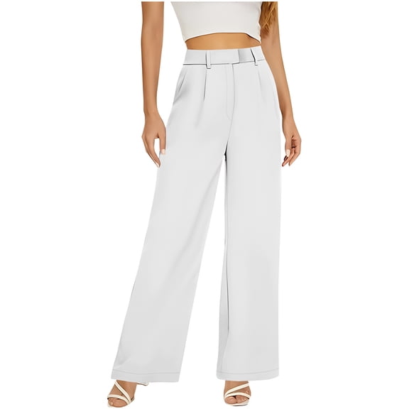 Blmnix Wide Leg Pants for Women Dress Pants Plus Size Chinos Pants Modern Fit High White Flare-Leg Long Stretchy Work Pants for Women,XL