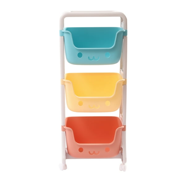 Wildnix Toy Organizer with 3-Tier Storage, Mobile Utility Rolling Cart, Impact-Resistant PP Material, Colorful Baskets, Easy to Assemble and Clean