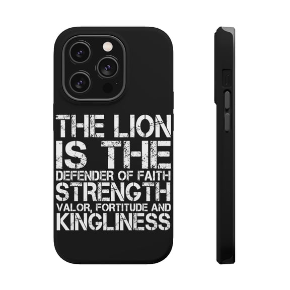 DistinctInk Tough Case for Apple iPhone 15 PRO (6.1" Screen), Compatible with MagSafe Charging - Lion - Strength Valor Fortitude Kingliness