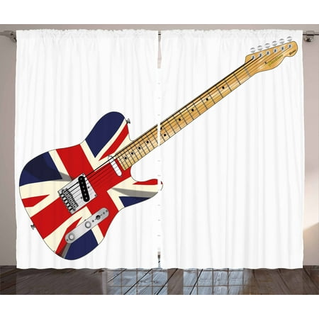 Union Jack Curtains 2 Panels Set Classical Electric Guitar Uk Flag Great Britain Music Instrument Window Drapes For Living Room Bedroom 108w X 63l