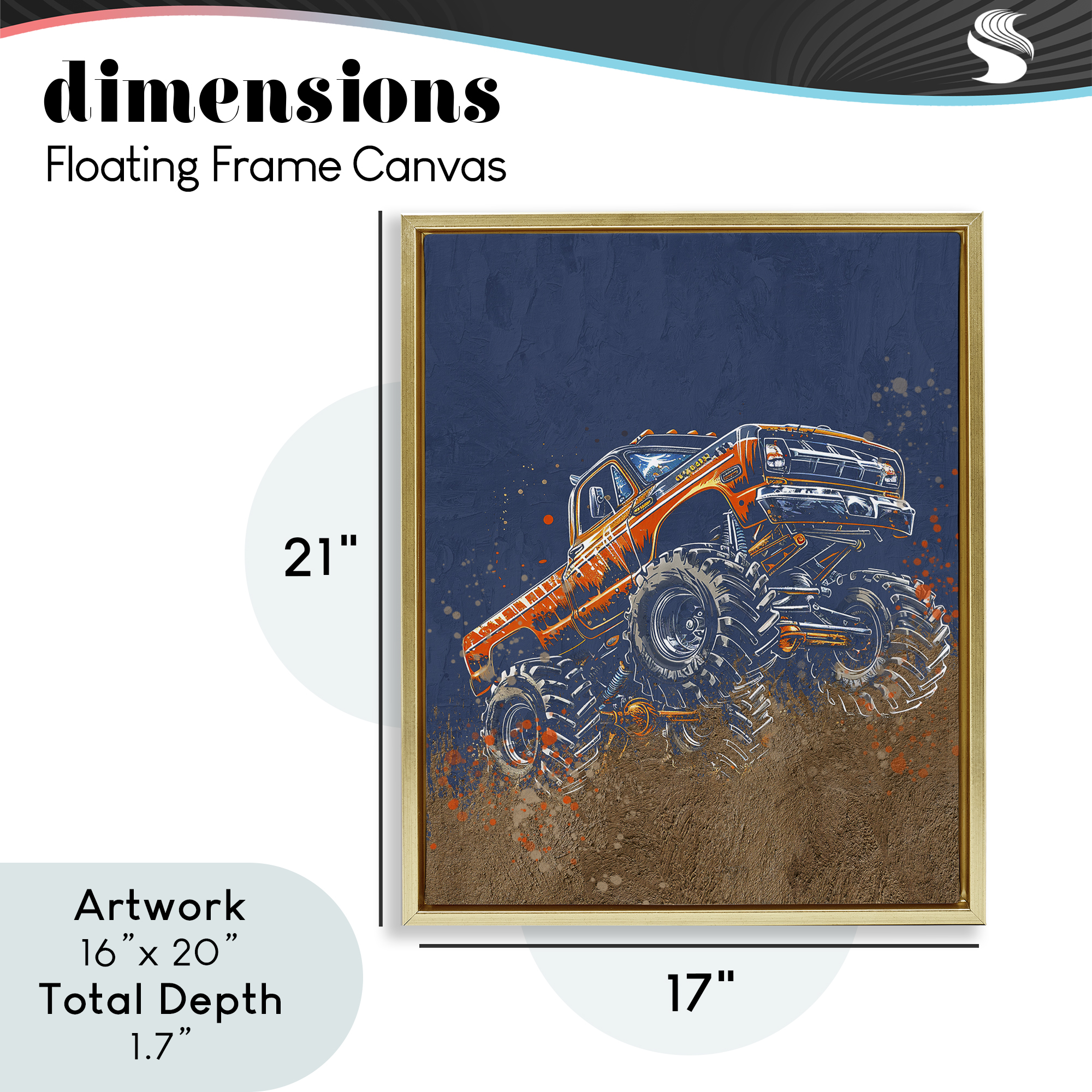 My Jam Monster Truck Gold Framed Floater Canvas Wall Art, design by Kim Allen