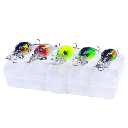 5Pcs Reusable Topwater Crankbaits Hard Fishing Lures Artificial Baits Compact Carry Case