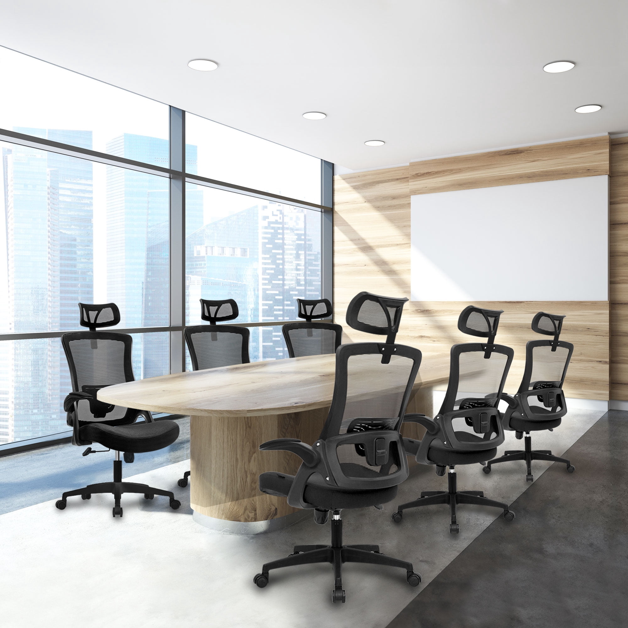 CELTOSS Ergonomic Office Chair, High Back Flip-Up Armrests Design, Adjustable Mesh Headrest and Lumbar Support, Black