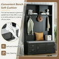 thumbnail image 3 of MAYEERTY Elegant Hall Tree:Sliding Doors, 6 Hooks & Handles, Mudroom Bench Cabinet with Shoe Storage, Black, 3 of 21
