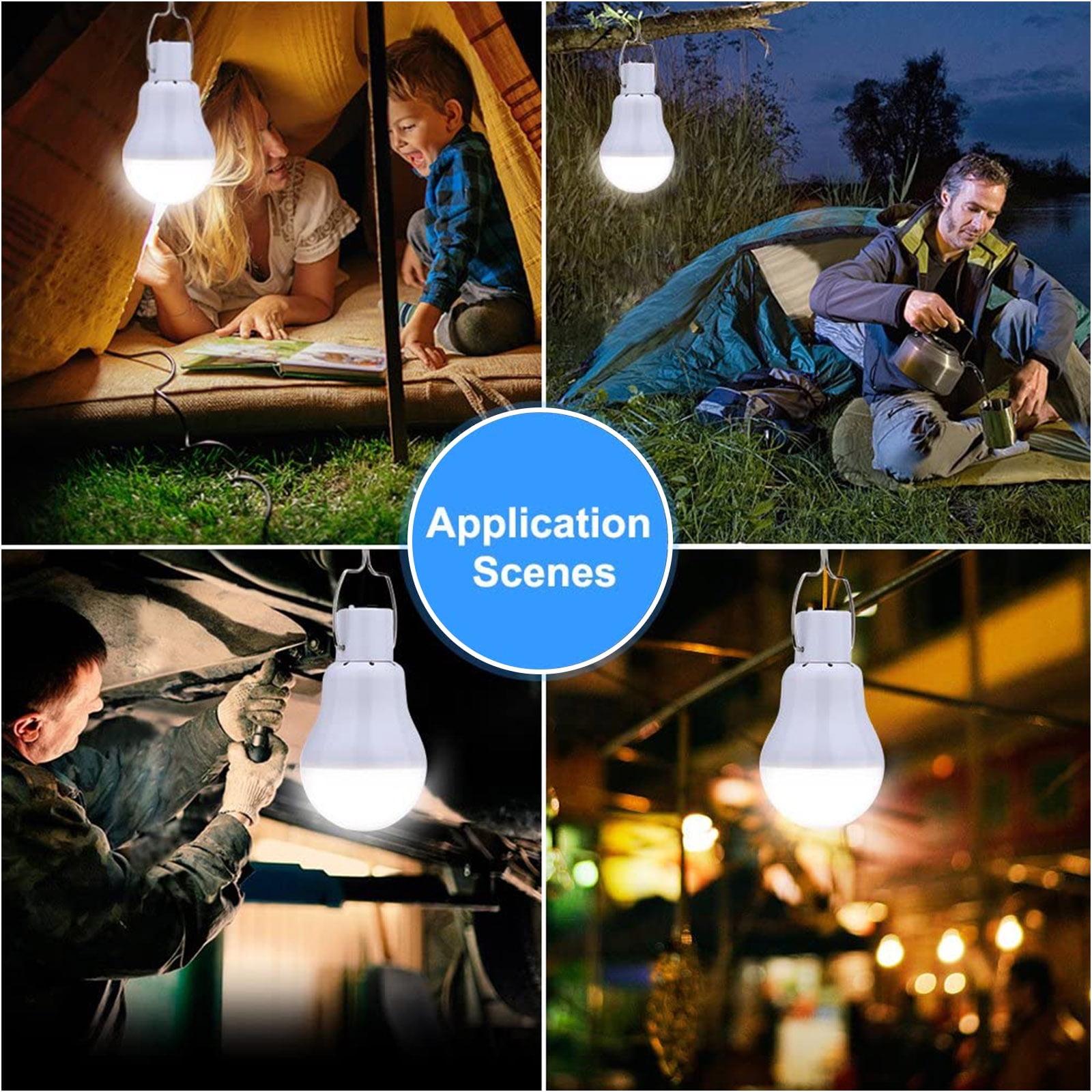 2pcs Portable Solar Powered LED Lantern, EEEkit Tent Light Bulb, Solar LED Bulb Lights, Chicken Coop Lights, Rechargeable Emergency Lamp for Outdoor Indoor Garden Camping Reading Lighting, Cool White