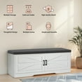 thumbnail image 2 of Storage Bench In White With Padded Seat Cushion, 2 Barn Doors & Adjustable Shelves For Entryway And Living Room, 2 of 9