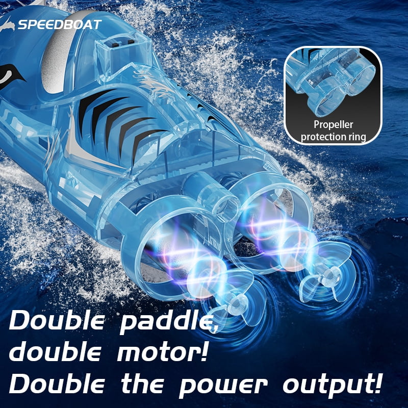 Crocodile Shape RC Speedboat,360° Stunt Mini Remote Control Boat with LED Lights, Waterproof Pool Toy for Kids, Pool Racing Gift for Birthday Christmas