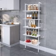 thumbnail image 3 of 5 Tier Wall Mounted Ladder Shelf, Ladder Bookshelf with Metal Frame and Wood Shelf, Modern Learning Bookcase for Living Room, Bedroom, Office (24"W x 12"D x 71"H, White), 3 of 9