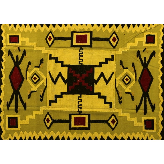 Ahgly Company Indoor Rectangle Abstract Yellow Modern Area Rugs, 2' x 3'