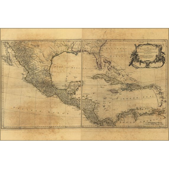 24"x36" Gallery Poster, map of West Indies florida cuba mexico 1768
