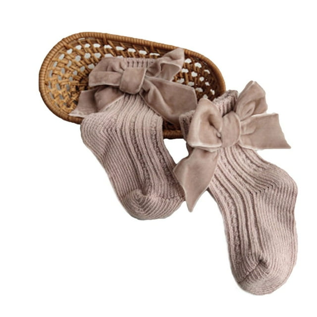 PENGXIANG Autumn Winter Warm Newborn Bow-knot Solid Color Knitting Socks