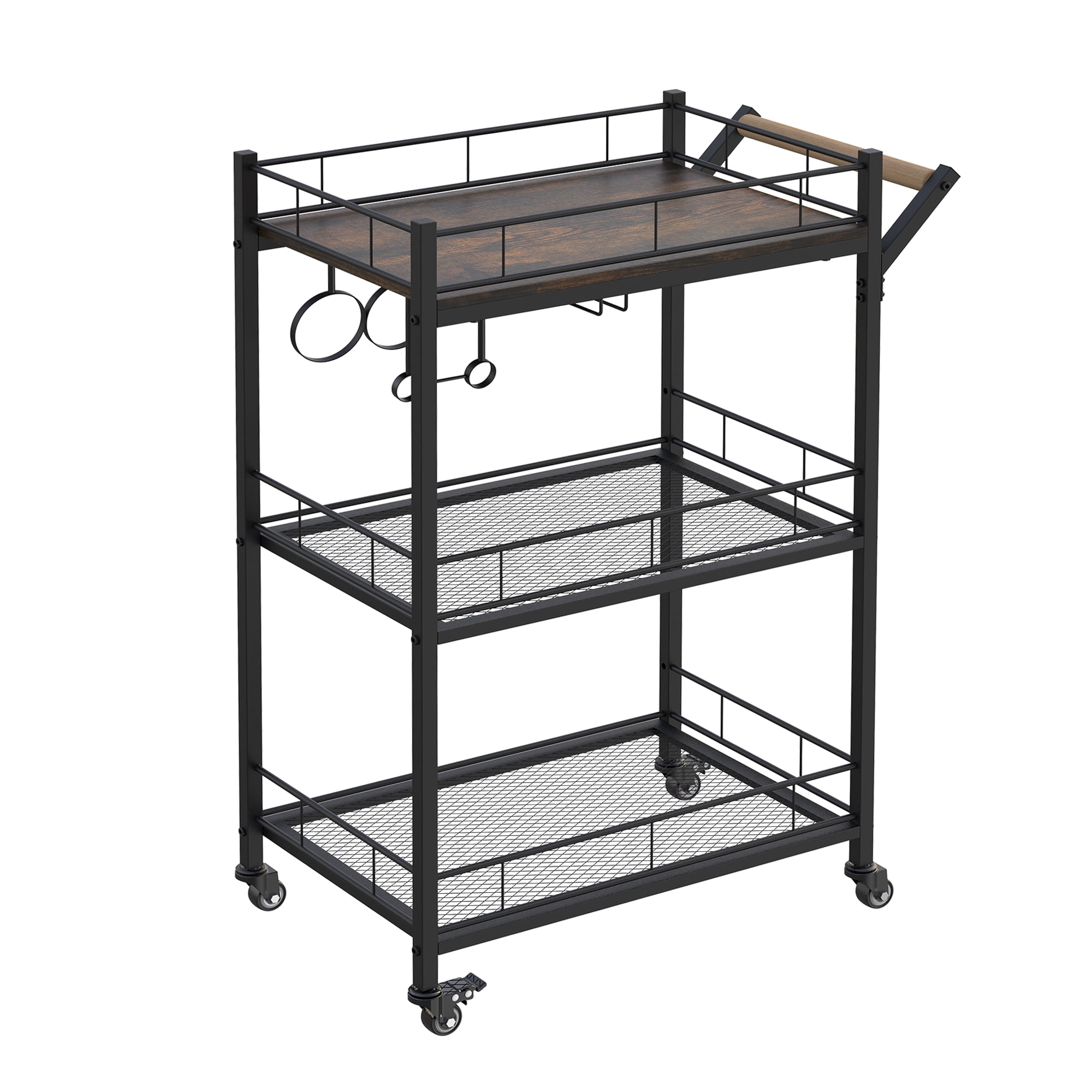 ANYHI Coffee Station Bar Cart Kitchen 3 Tier Rolling Utility Carts