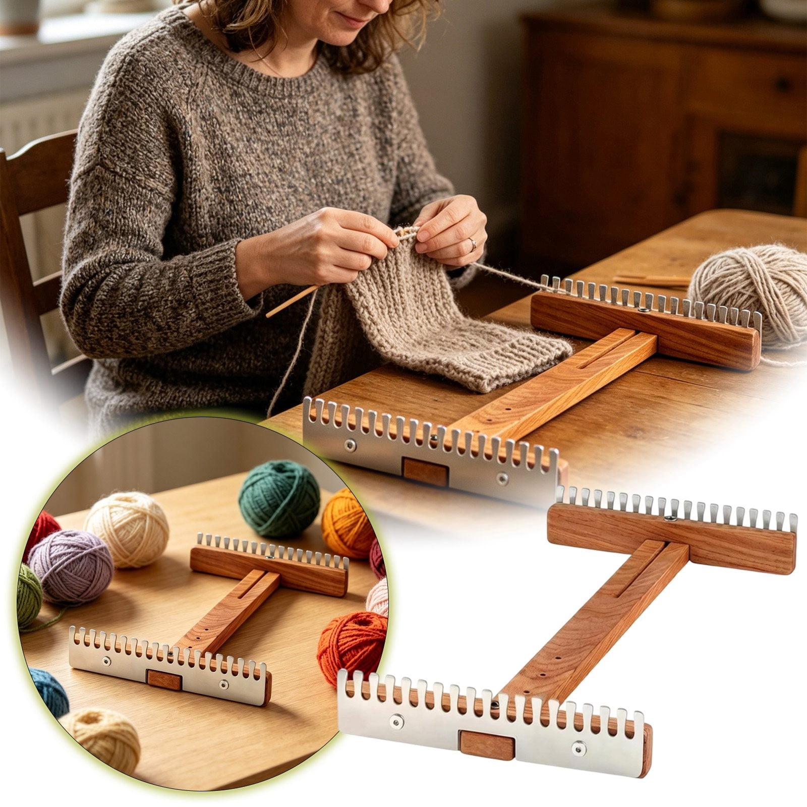 Wooden Knitting Loom Kit Manual DIY Weaving Frame for Scarves Tapestries Beginner Textile Art Projects