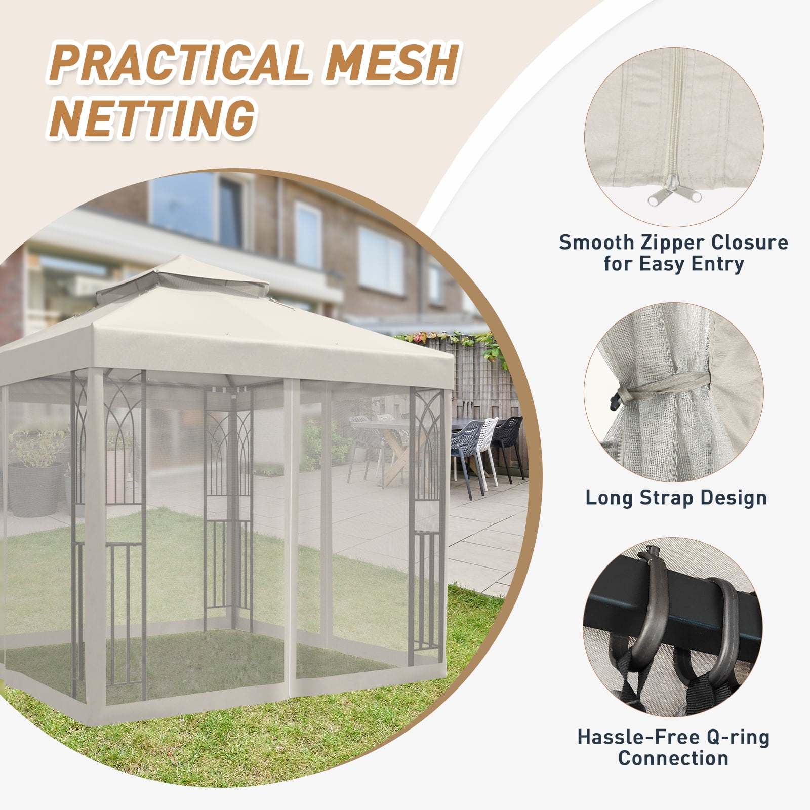INTER HUT 8x8 Metal Patio Double Soft Roof Gazebo Outdoor Canopy Tent with Netting, Ceiling Hook, Shelves