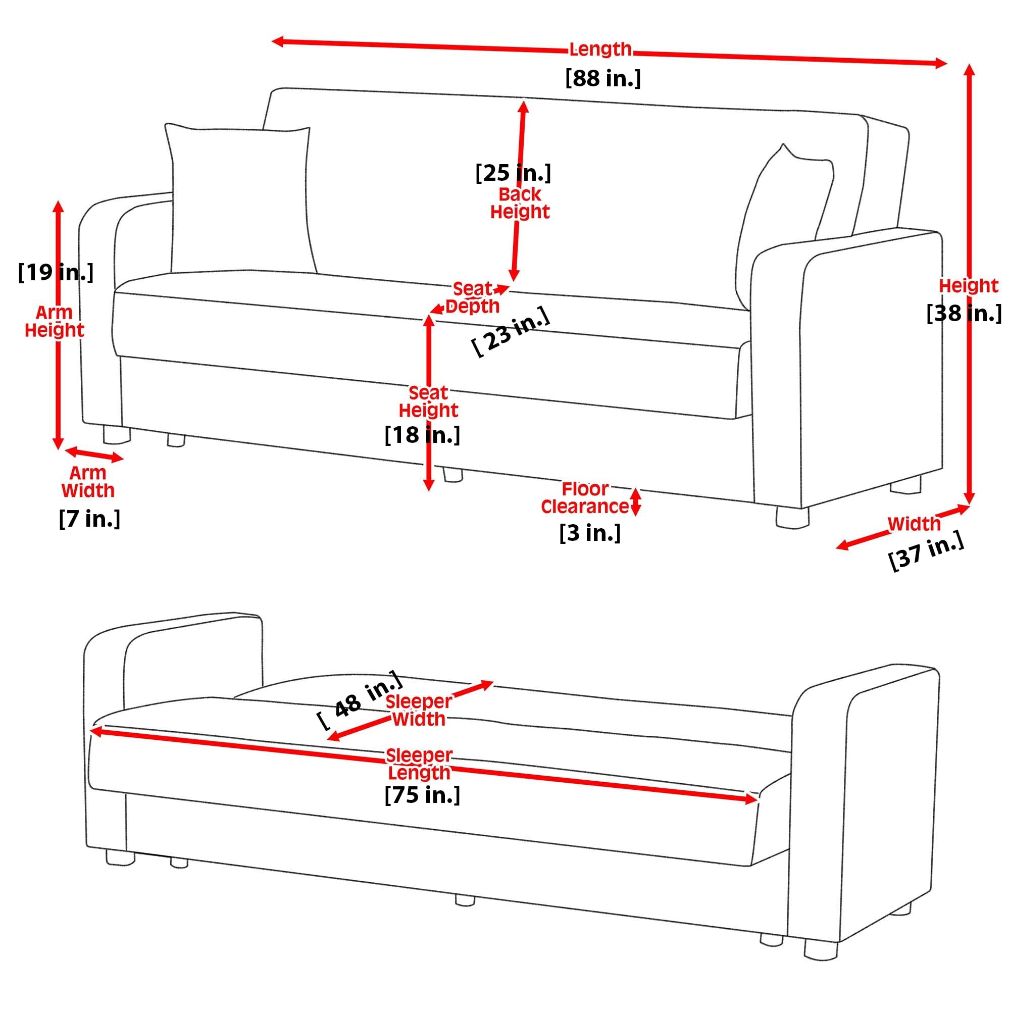 Ottomanson Origins Convertible Sofa Bed with Storage 74", Black Leatherette