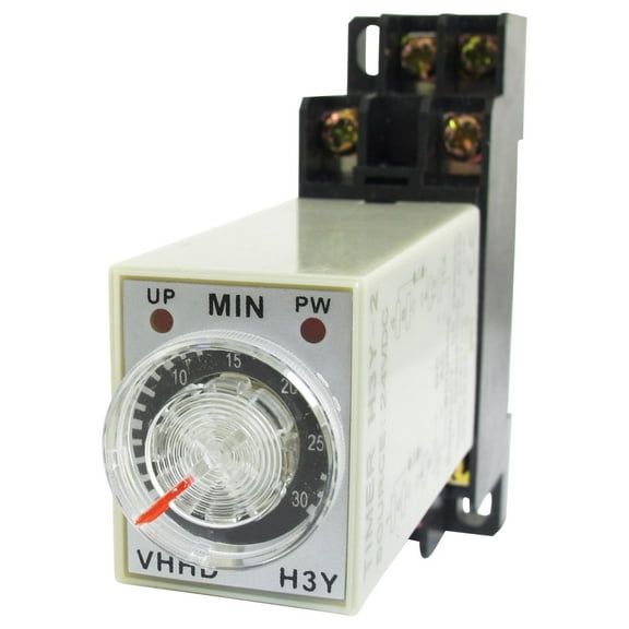 DC 24V 30Min 0-30 Minute Delay Timer Time Relay H3Y-2 8 Pin DIN Rail Socket