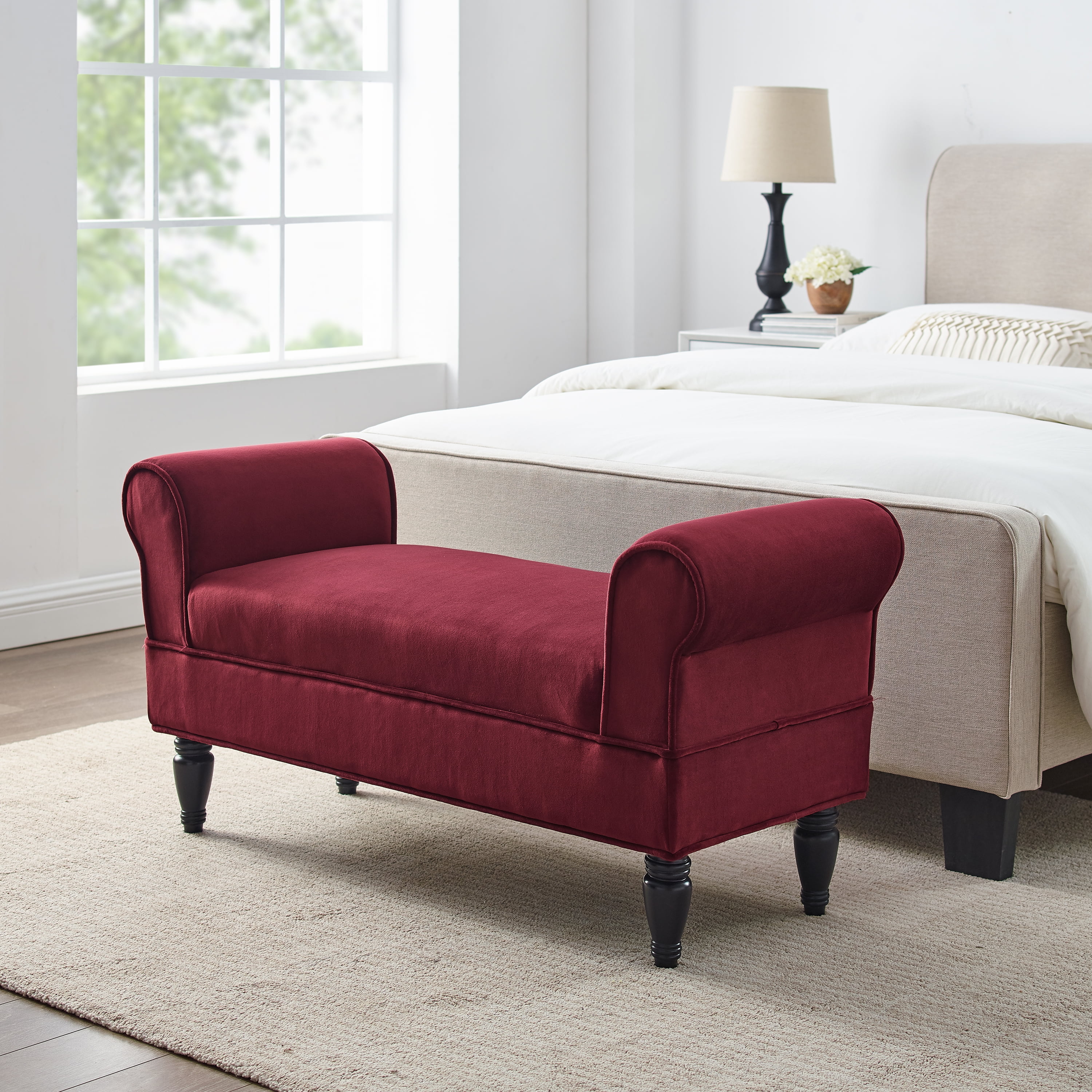 Linon Lillian Upholstered Bench Berry, Storage Bench With Arms For Bedroom
