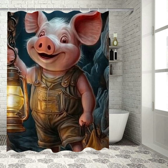 Autua Pig Lantern Cave Washable Shower Curtain with Hooks for Bathroom Decoration 36"x72