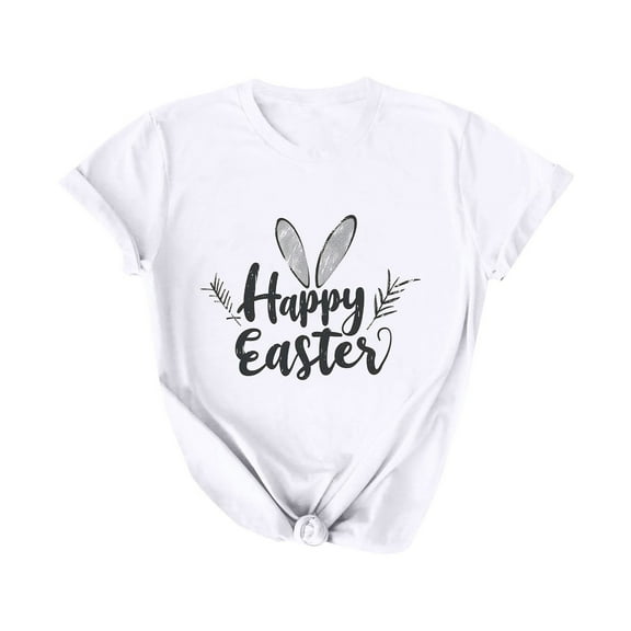fatyb Women's Easter T-Shirts Short Sleeve Graphic Tees Shirts Print Crew Neck Womens Dressy Tshirts