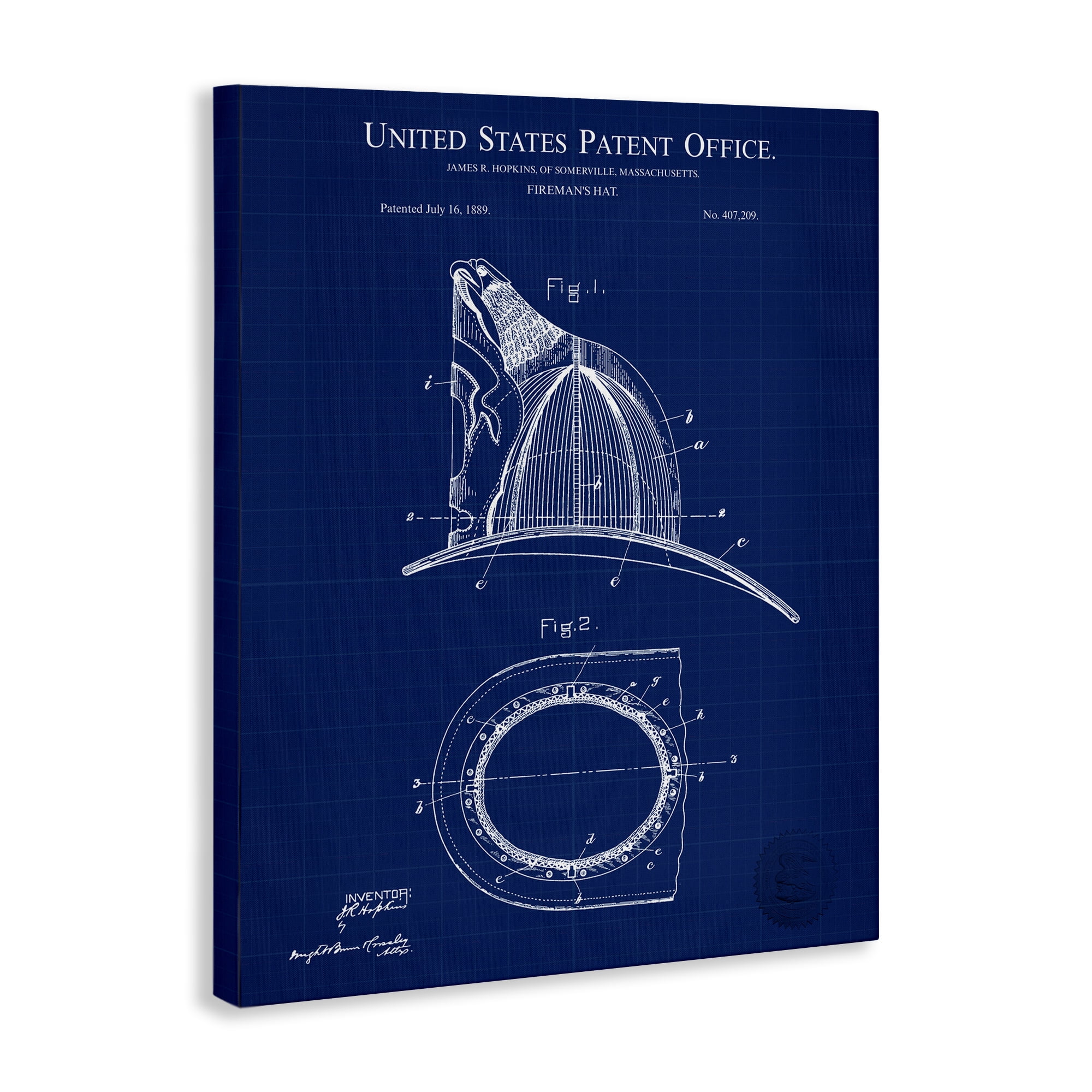 Stupell Industries Fireman's Hat Blueprint Typography Painting Gallery Wrapped Canvas Art Print Wall Art, 30 x 40