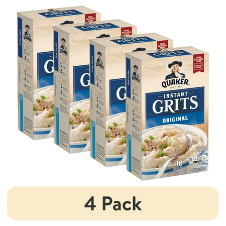 (4 pack) Quaker Instant Grits, Regular, 0.98oz Packets, 10 Pack, Dry Uncooked Grits, Shelf Stable