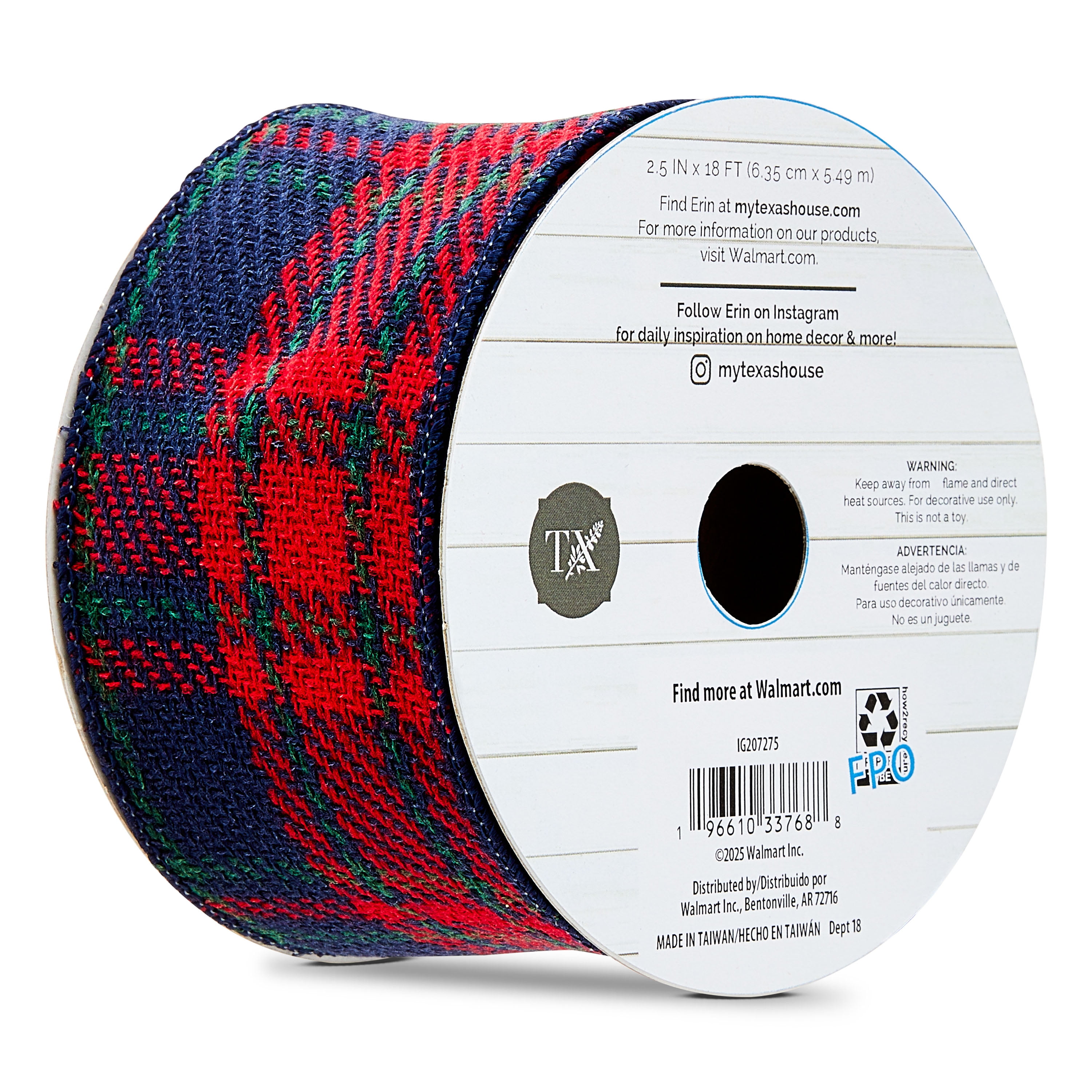 Red and Green Plaid Christmas Ribbon, 18', by My Texas House