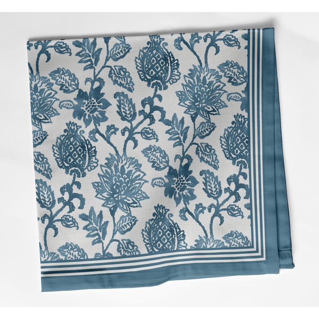 Vargottam Designer Cotton Twill Napkins - Set of 12, 20-Inch,Blue Floral Design, Durable & Absorbent Cloth Napkins for Dining, Parties, and Home Decor - Machine Washable