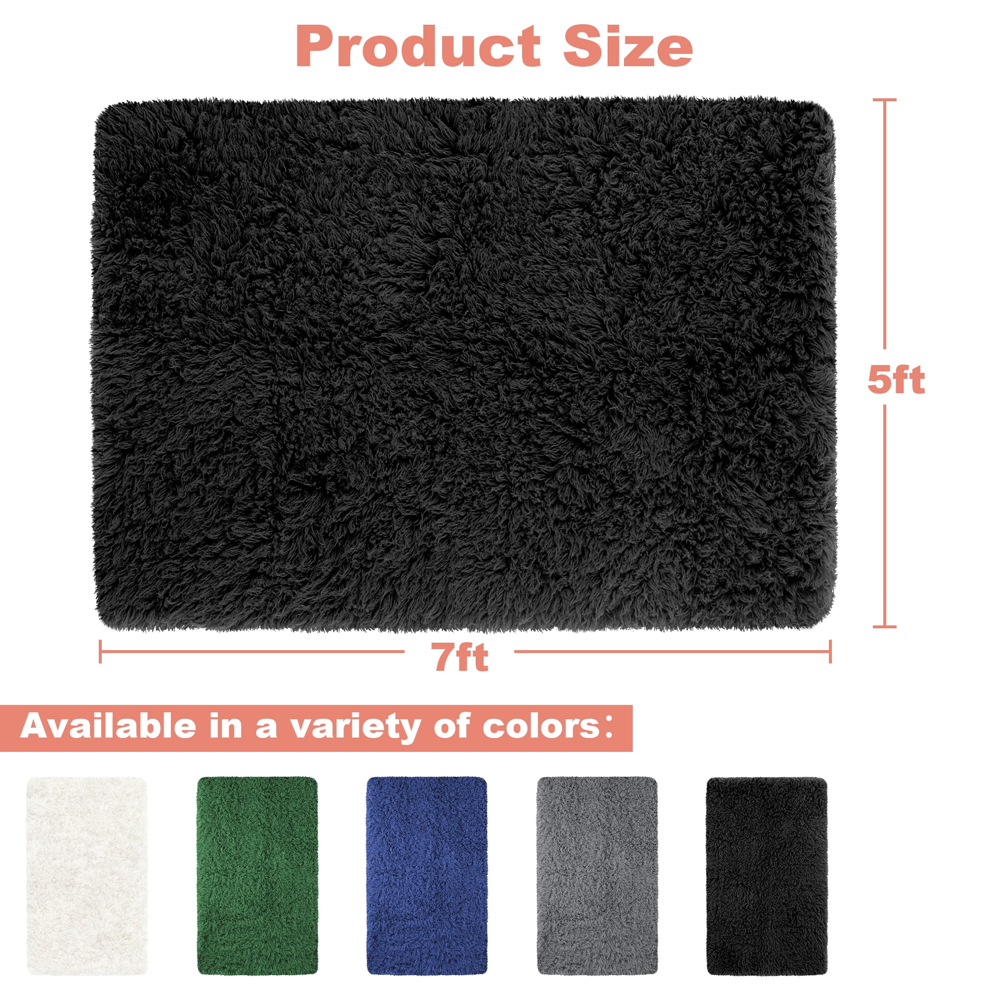 Nefoso Shag Area Rug, 5ft x 7ft Soft Fluffy Area Rugs for Living Room Bedroom Decor Carpet, Black
