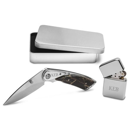 Personalized Camouflage Lock Back Knife and Lighter Gift (Best Knife Shop Tokyo)