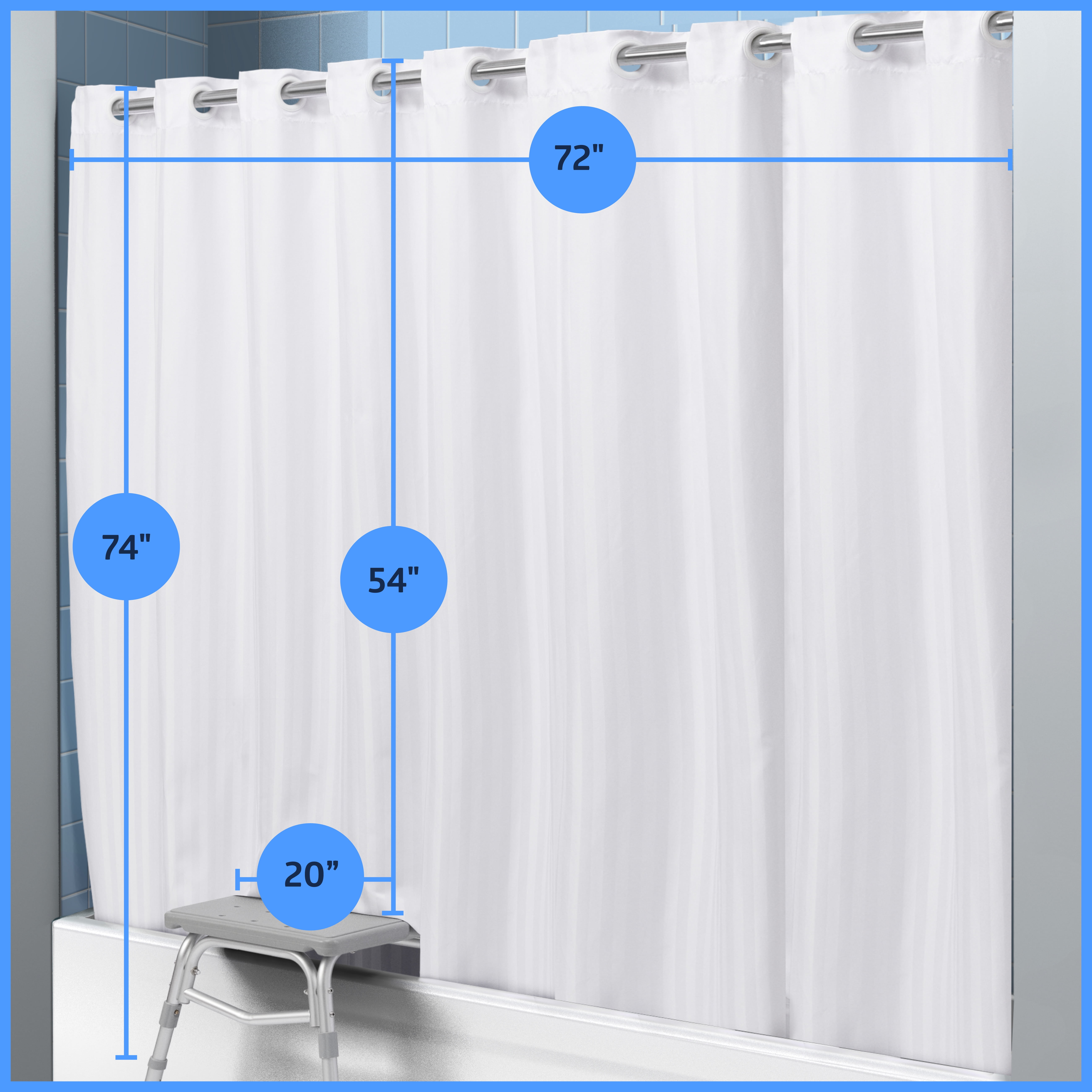 Medline White Polyester Shower Curtain, 74x54in Machine Washable
