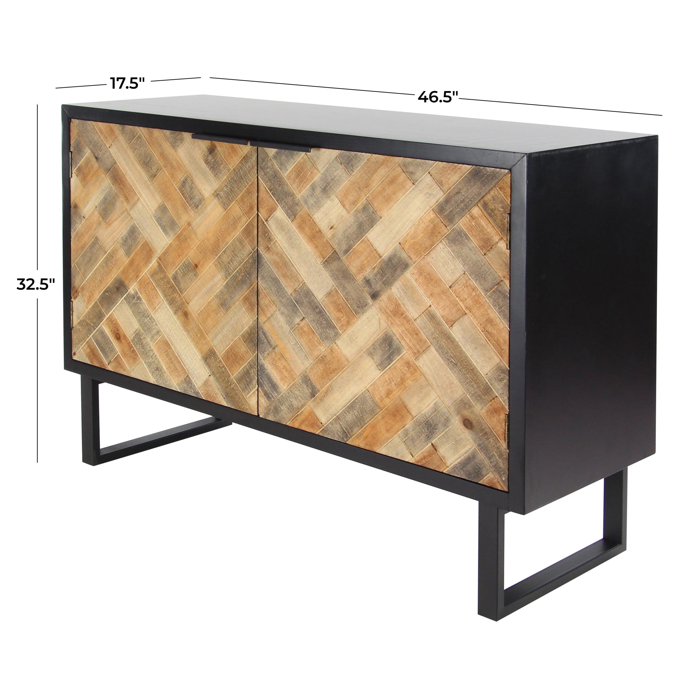 DecMode 47" x 33" Black Wood 2 Door Geometric Cabinet with Wood Inlay, 1-Piece